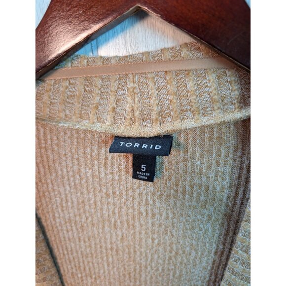 Torrid Women's Plus 5 5X Open Rib Cardigan Sweater Camel Tan Lightweight Long - Picture 7 of 10
